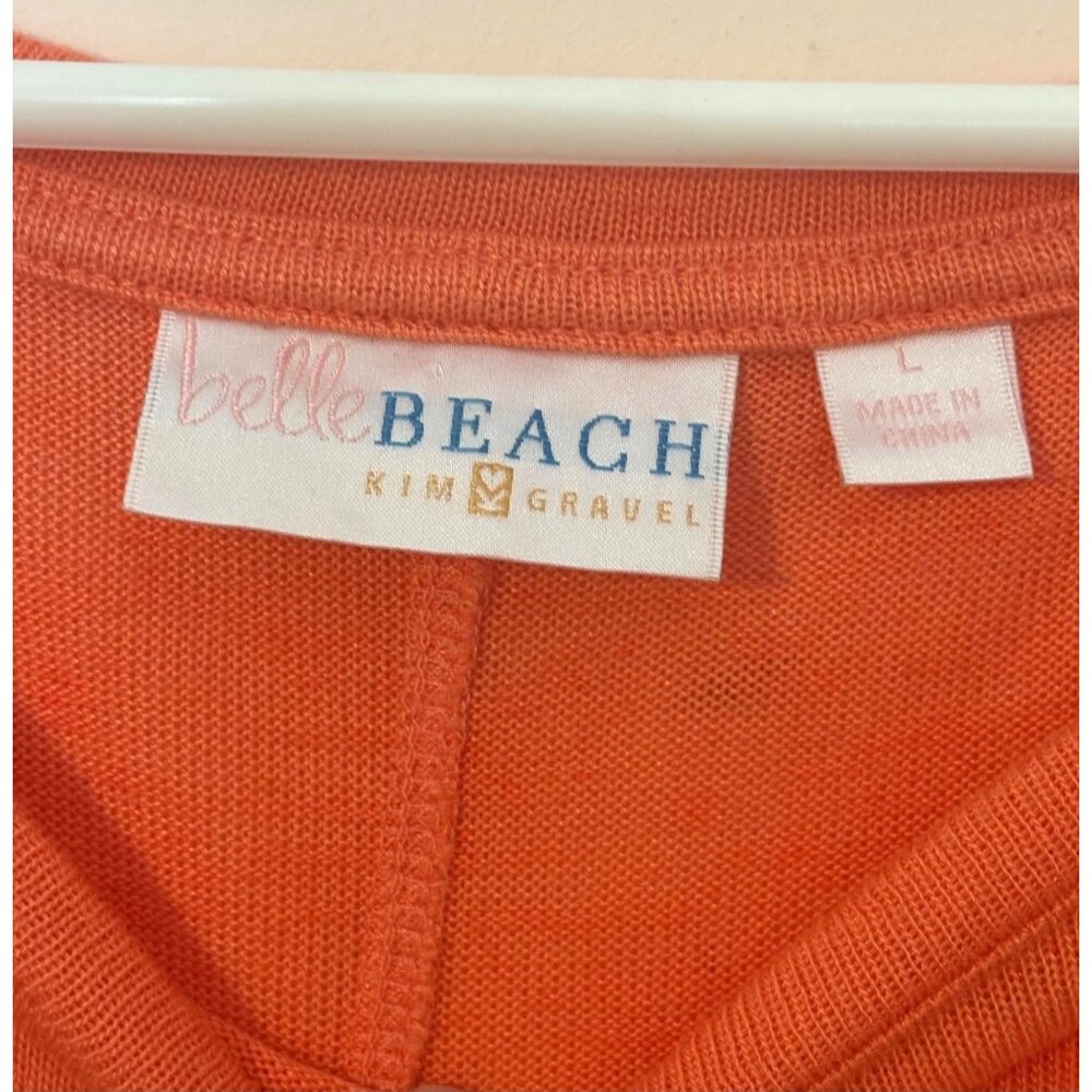 Belle Beach Kim Gravel Coral Orange Long Sleeve Embroidered "Beach" Pullover Top - Picture 5 of 7